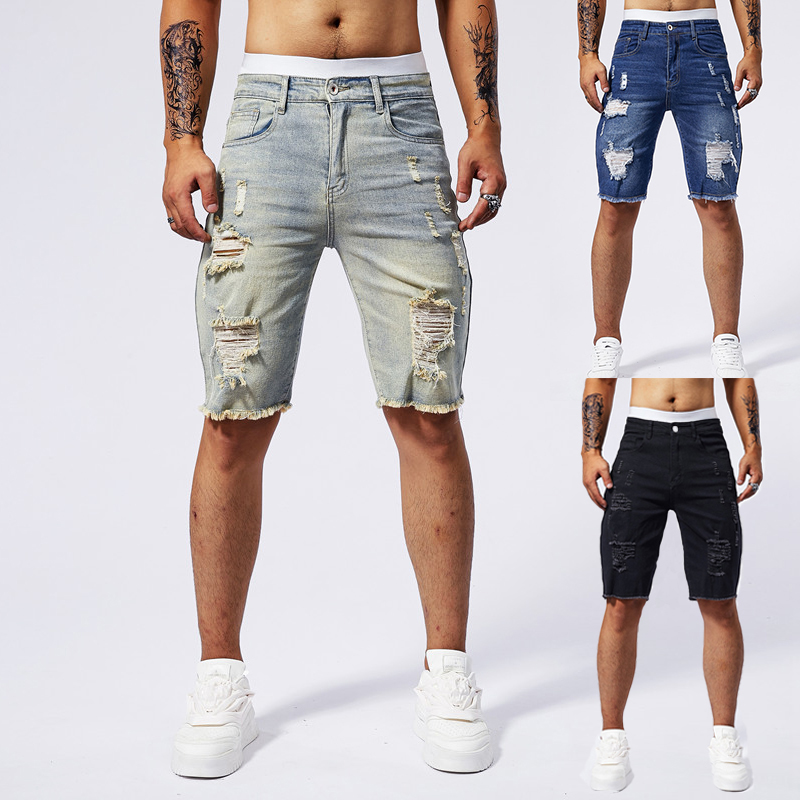 Streetwear Brand Jacket - Pantaloncini di jeans strappati da uomo