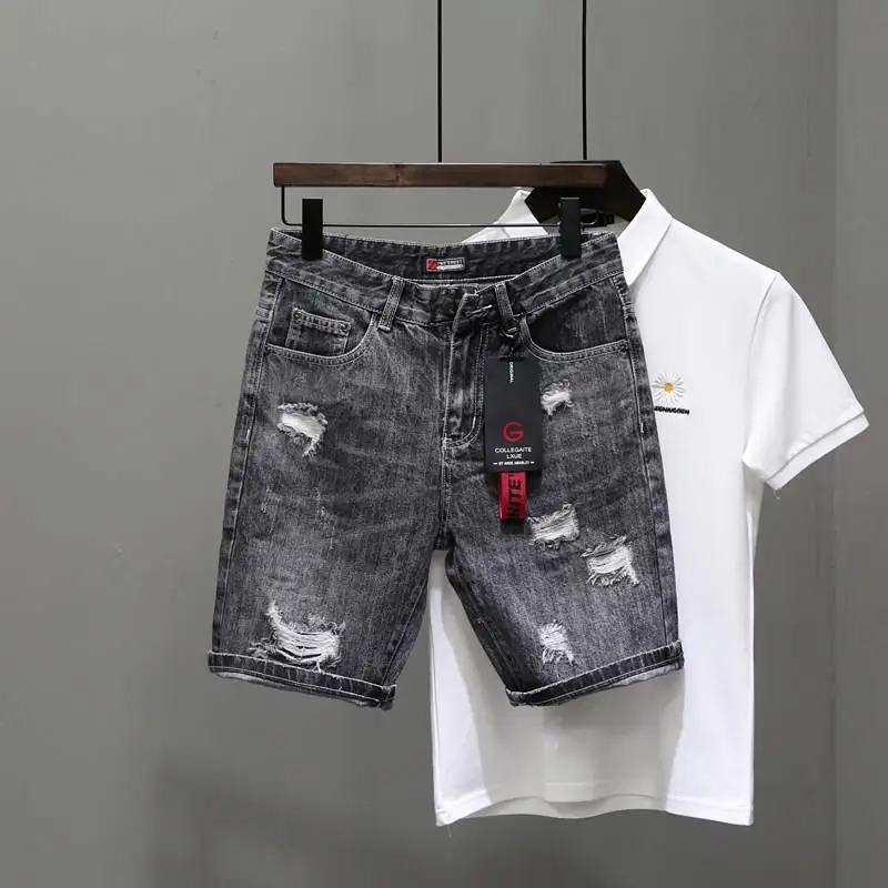 Streetwear Brand Shorts - Pantaloni Jeans corti da uomo nero