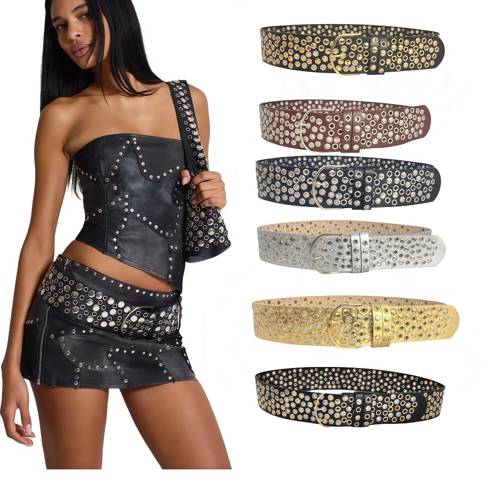 Streetwear Brand Belts - Cintura Punk con Occhielli e Rivetti,
